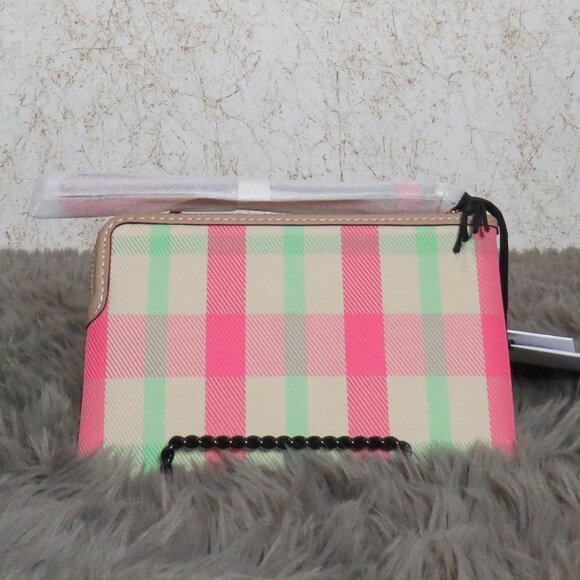 Coach Corner Zip Wristlet with Plaid Print (Pink/Multi-color) - Picture 3 of 6